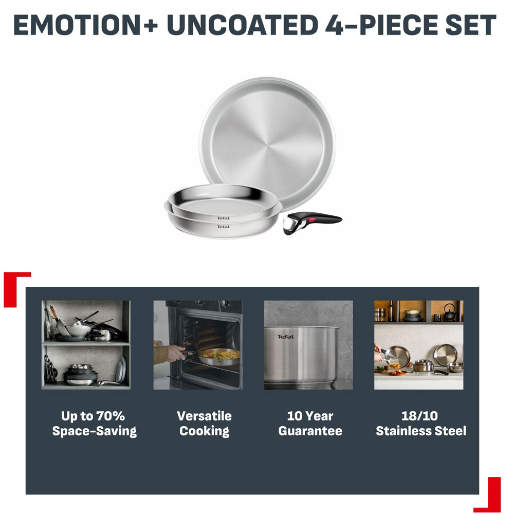 Tefal Ingenio Emotion+ Induction Uncoated Stainless Steel 4 Piece Induction Frypan Set