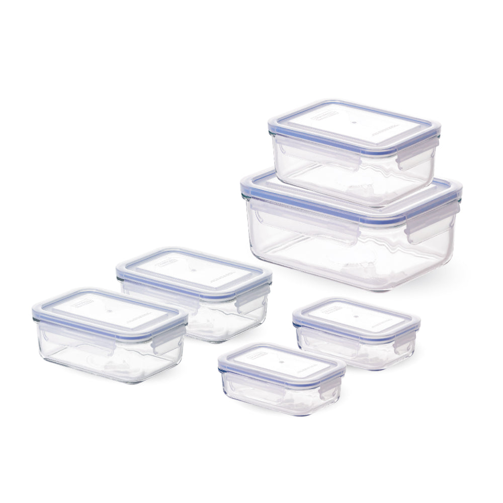 Glasslock 6 Piece Rectangle Tempered Glass Container Set