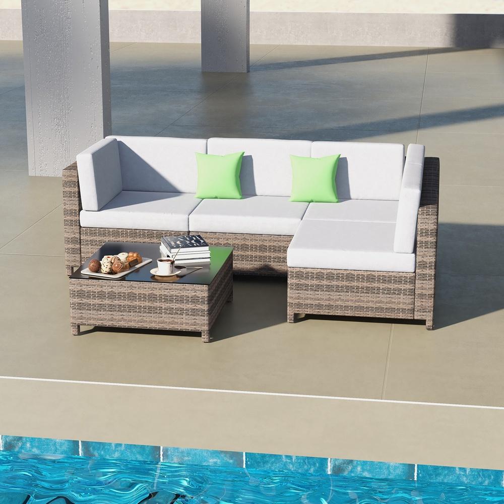 Milano Decor 5 Piece Outdoor Rattan Sofa Set Oatmeal Black