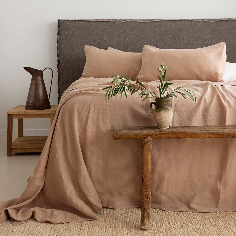 Bambury French Flax Linen Sheet Set Tea Rose - House