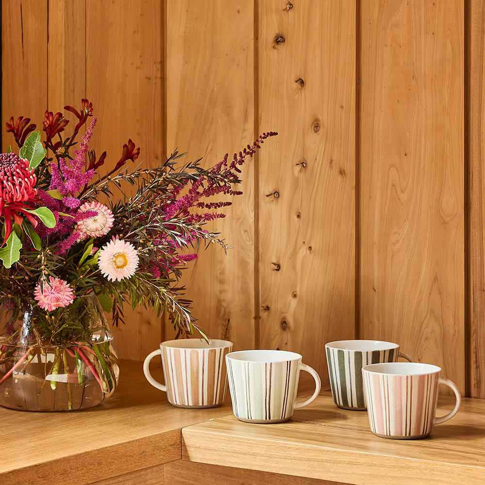 Ecology Chalk Set of 4 Mugs 260ml on wooden shelf at House
