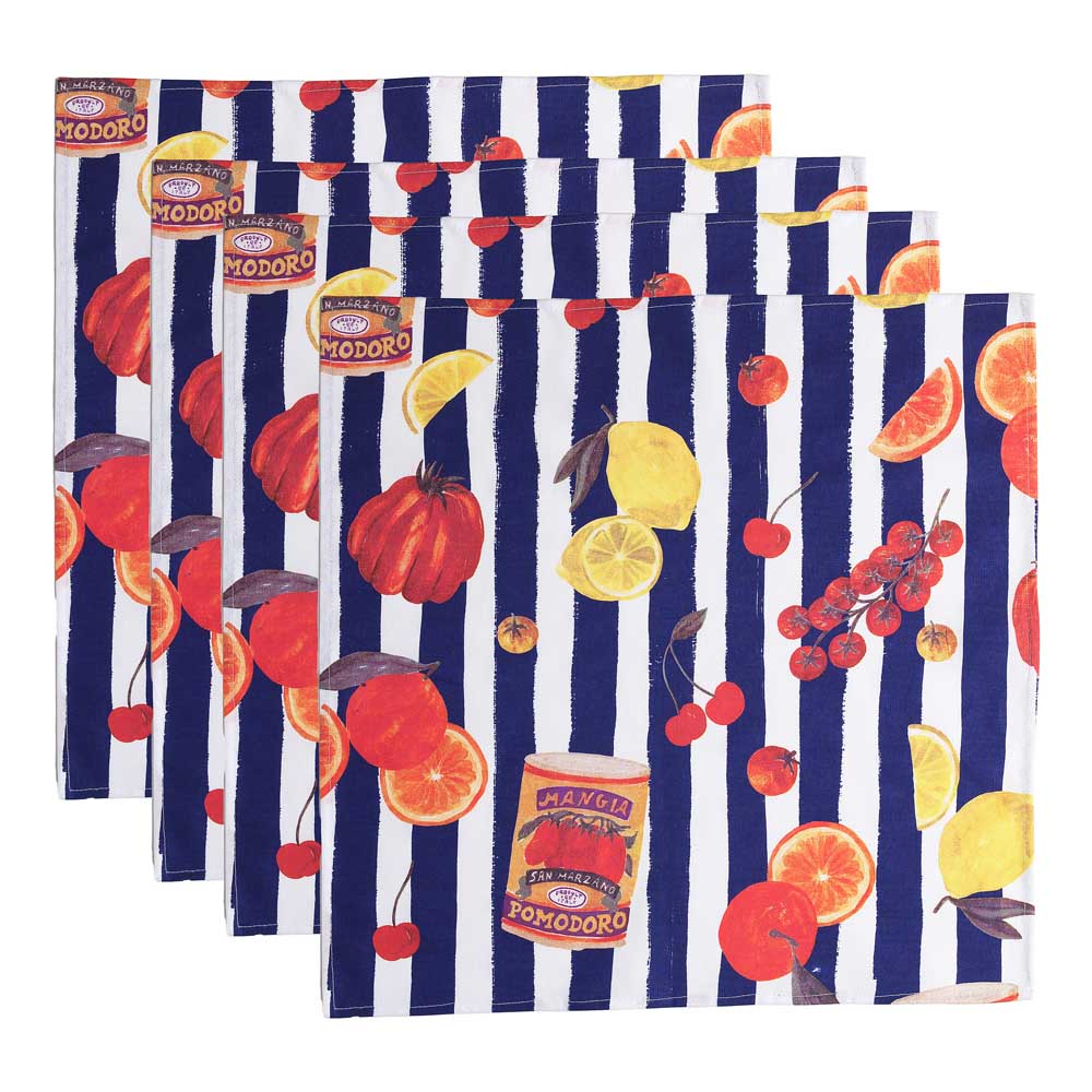 Porto Valentina Set of 4 Napkins Blue Stripe with Tomato Medley at House