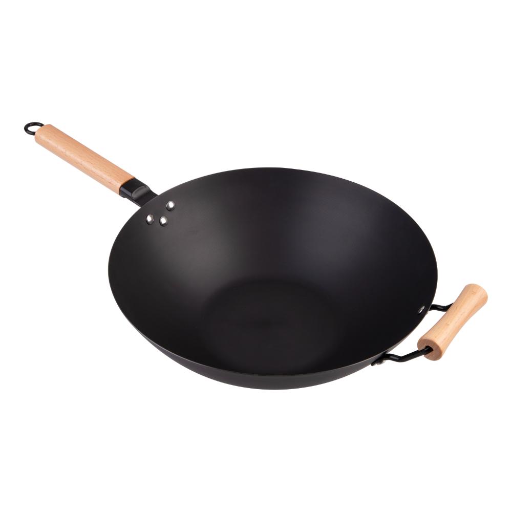 Dline Black Carbon Steel Pre-Seasoned Wok 35.5cm