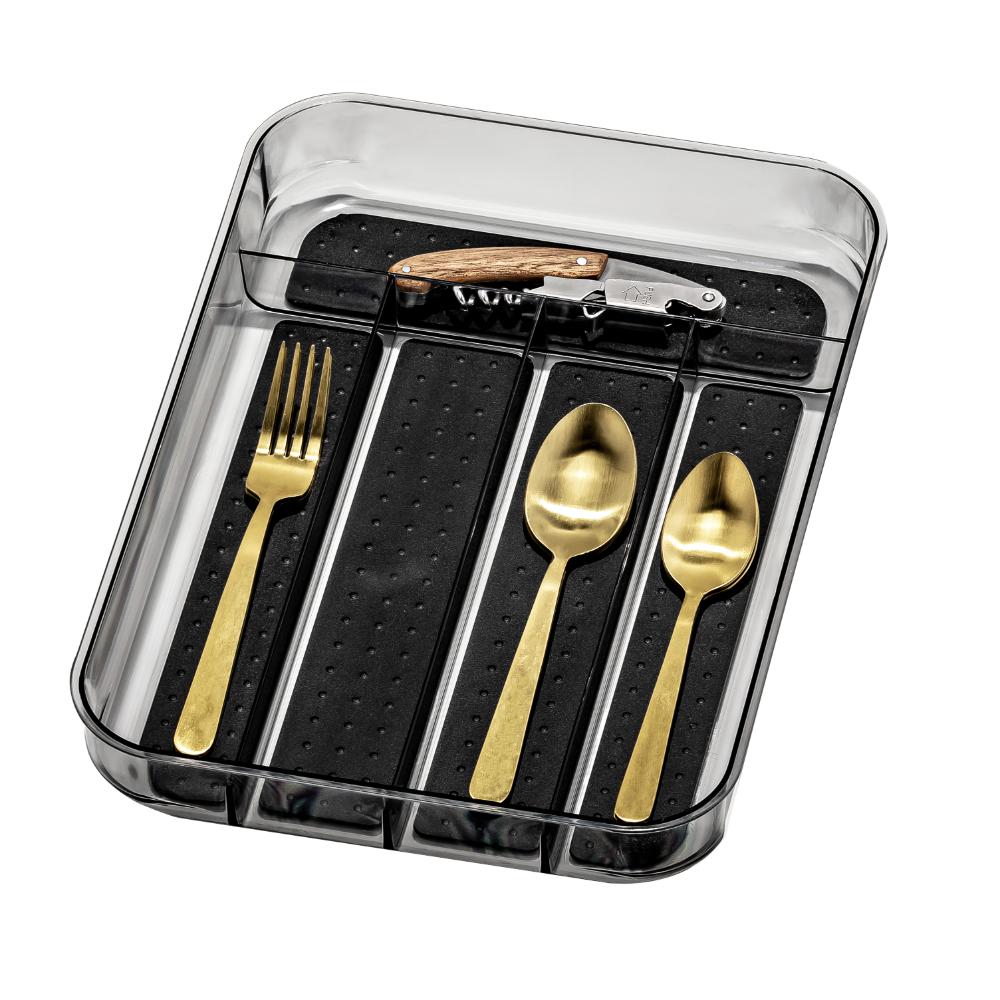 madesmart Clear Soft Grip 5 Compartment Cutlery Tray Carbon