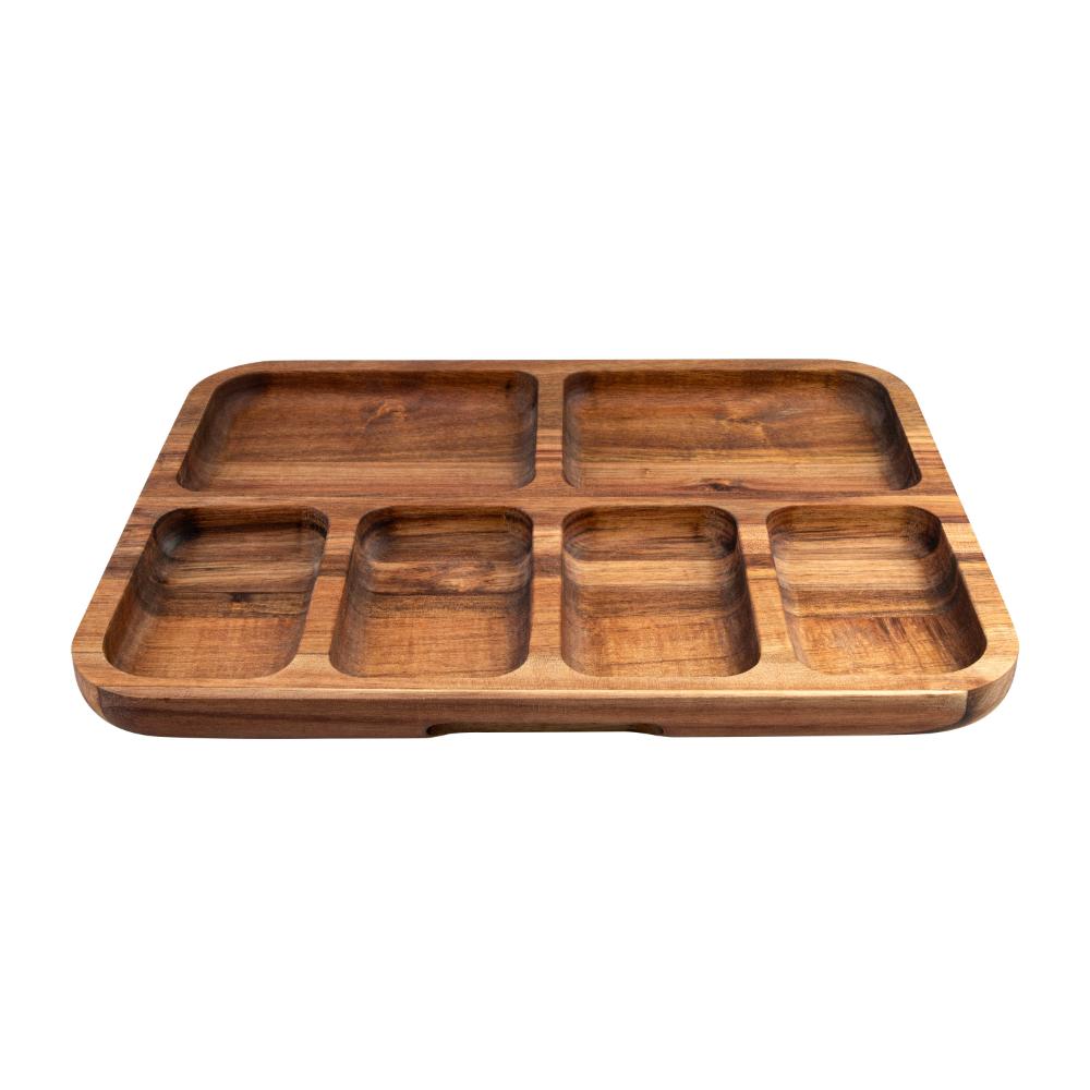 Alfresco Lane Acacia Wood 6 Compartment Rectangular Grazing Platter with Lid