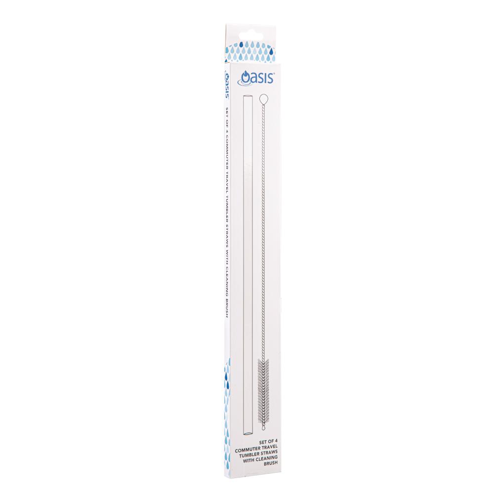 Oasis Commuter Set of 4 Travel Tumbler Straws with Cleaning Brush