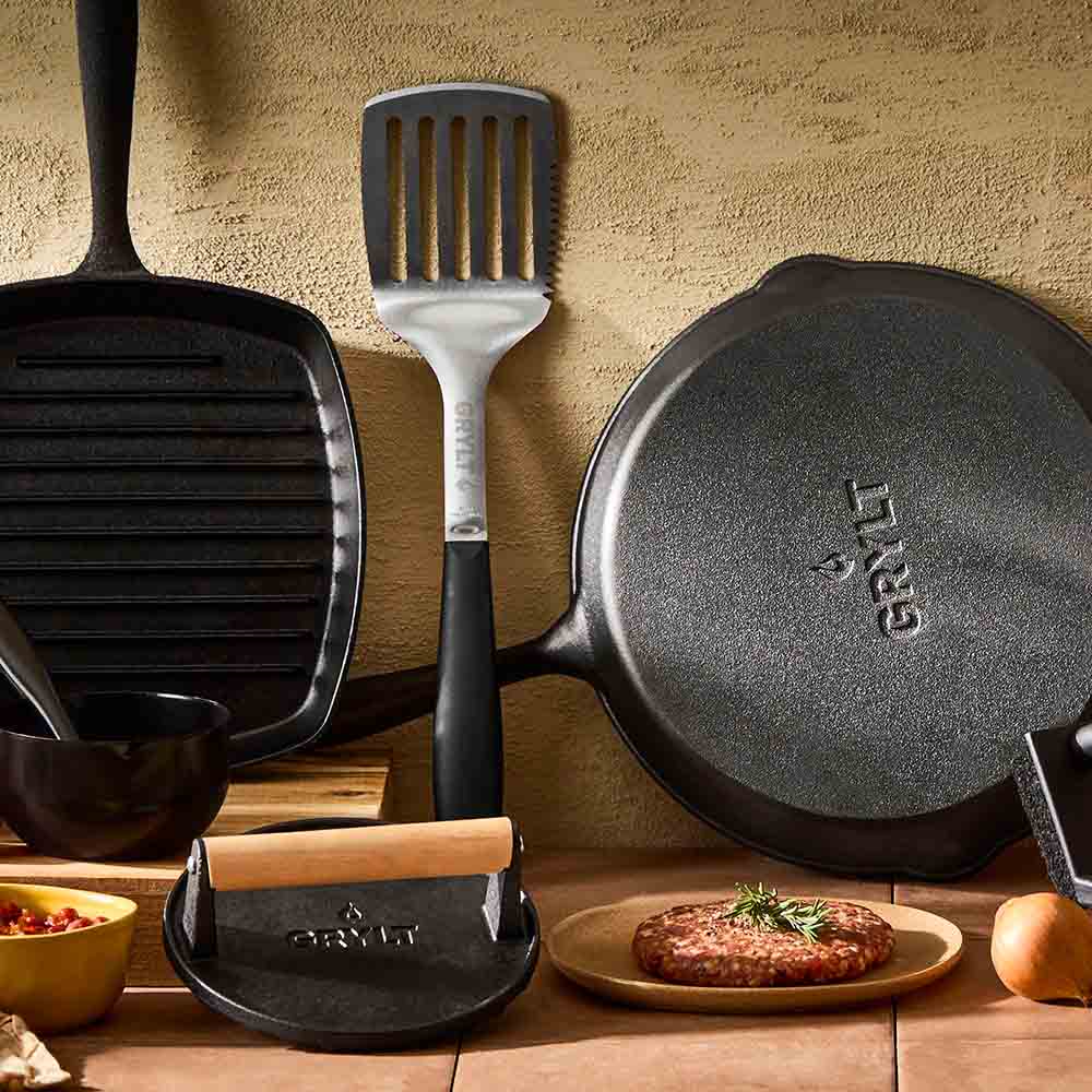 Collection of cast iron cooking pans and utensils from GRYLT - House