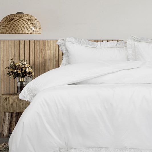 Algodon Adele Ruffle Wash White Quilt Cover Set at House