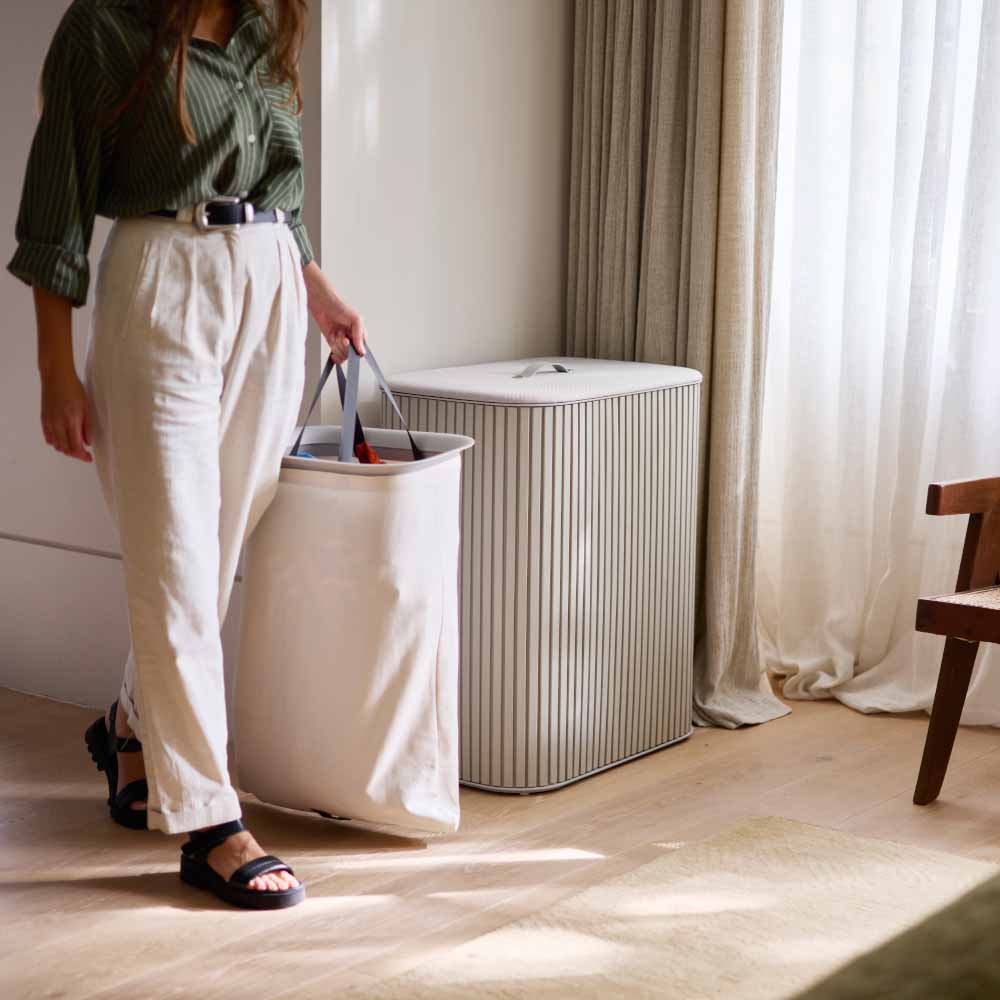 Joseph Joseph Tota Trio Luxe 90L Easy-Empty Bamboo Laundry Basket at House