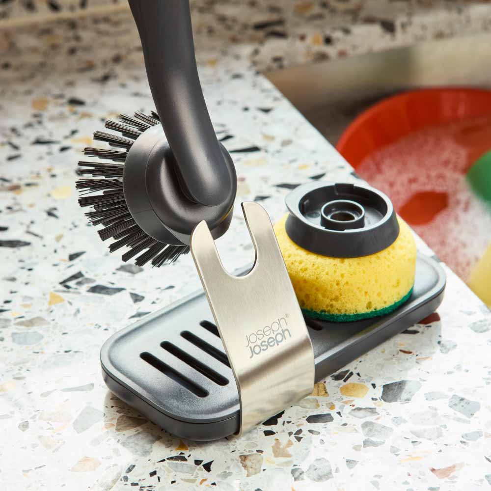 Joseph Joseph Sinktech Dish Brush And Sponge Set With Large Stainless Steel Storage Stand at House