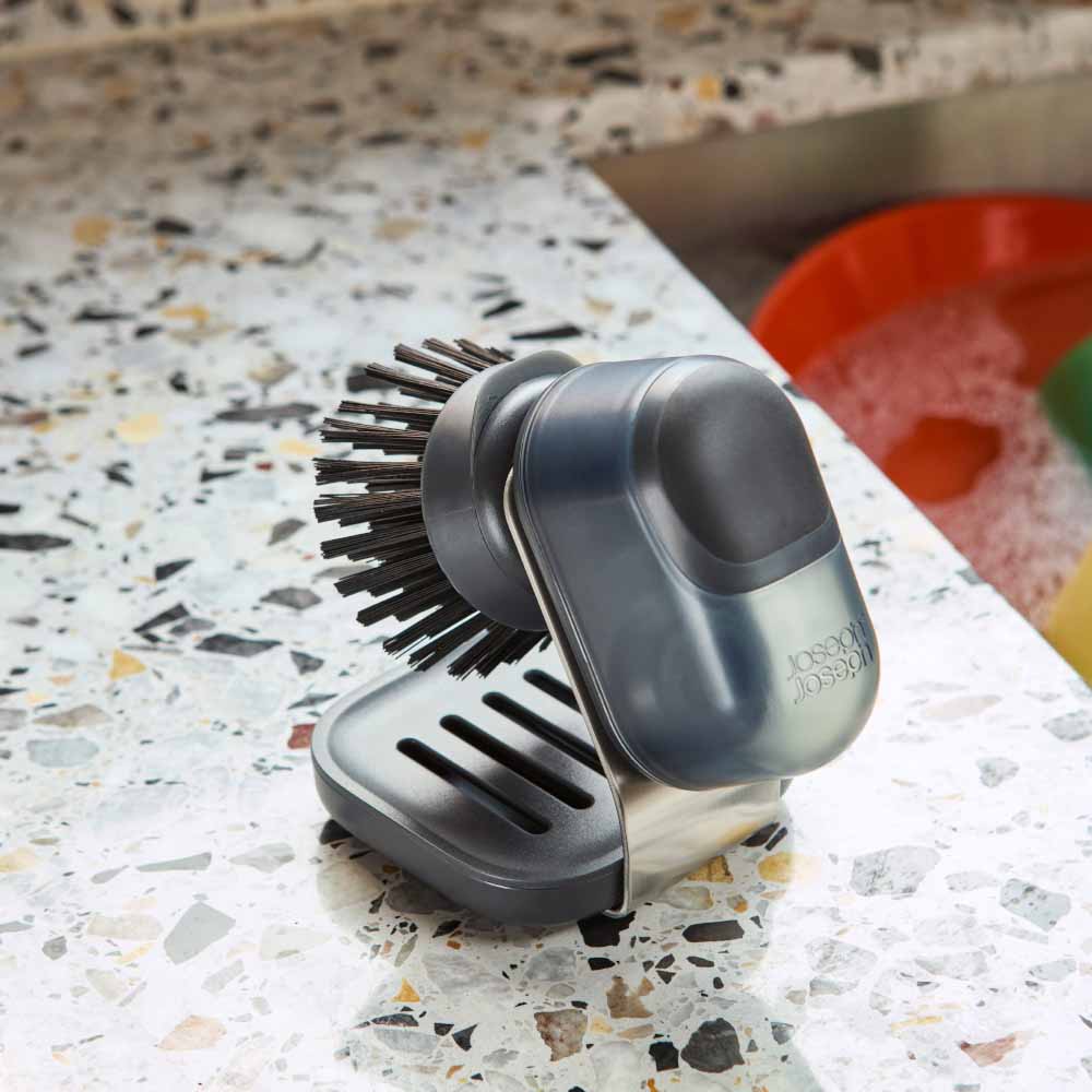 Joseph Joseph Sinktech Soap-Dispensing Palm Brush With Stainless Steel Storage Stand at House