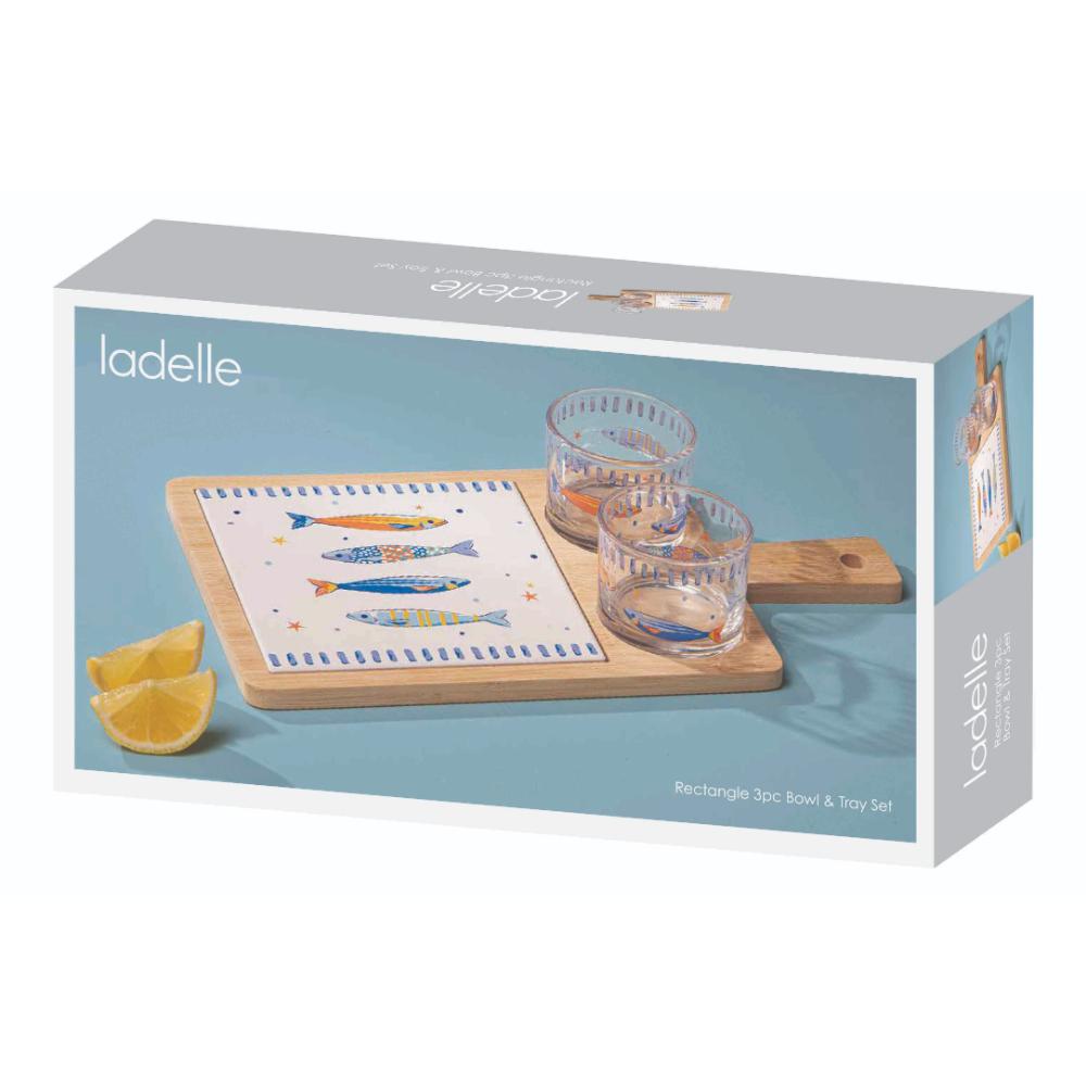 Ladelle Capri Fish Rectangle 3 Piece Bowl & Tray Set