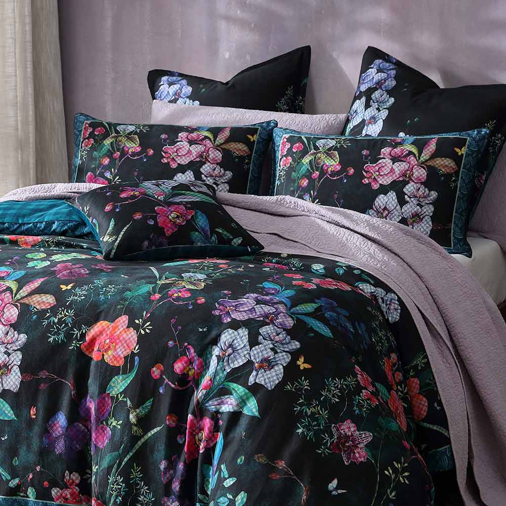 dark floral Quilt Cover Set with purple walls - House