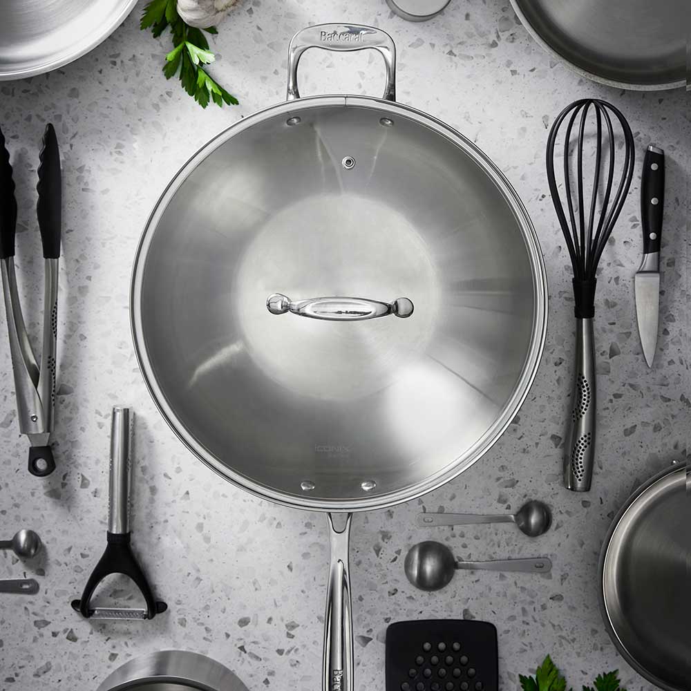 Baccarat iconiX Stainless Steel Wok with Lid & Helper Handle 32cm at House