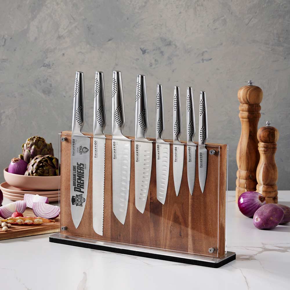 AFL Premiers 2025 Brisbane Lions 9 Piece Knife Block on kitchen counter