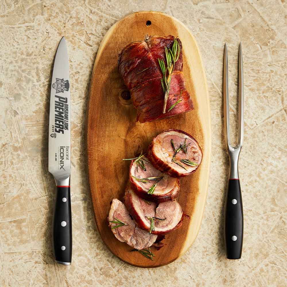 AFL Premiers 2025 Brisbane Lions Carving Knife Set with pork roll