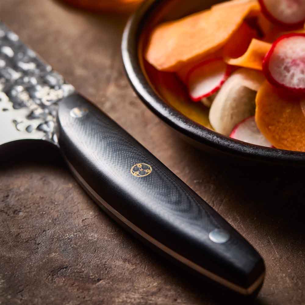 Baccarat KUROI KIBA Santoku Knife 18cm detail image of handle at House