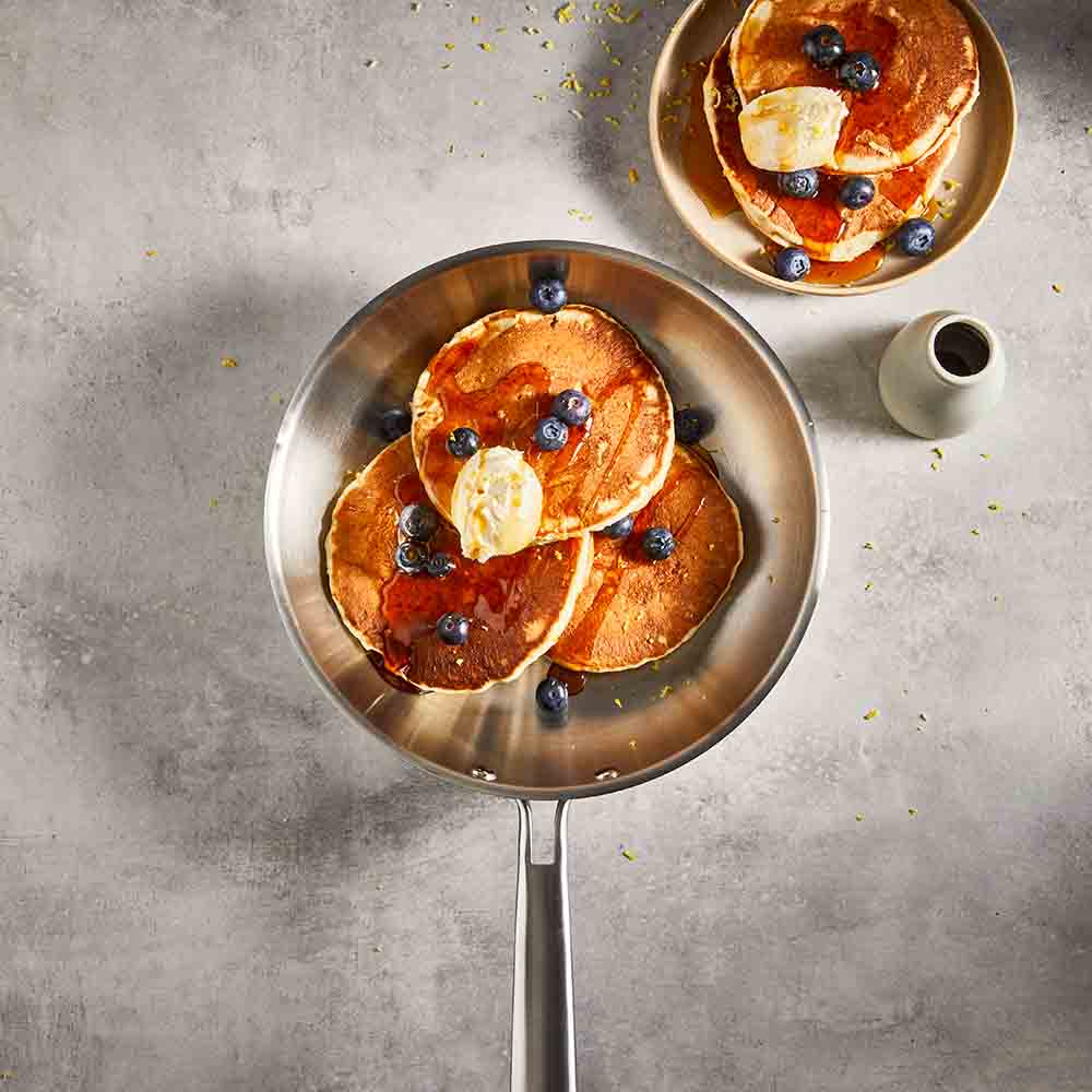 Baccarat Gourmet Stainless Steel Frypan 24cm with pancakes and blueberries at House