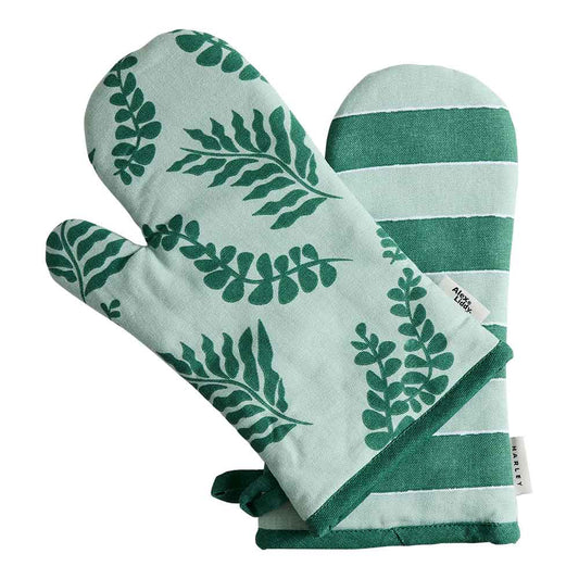 Alex Liddy Harley Set of 2 Oven Gloves Green Floral and Stripe at House