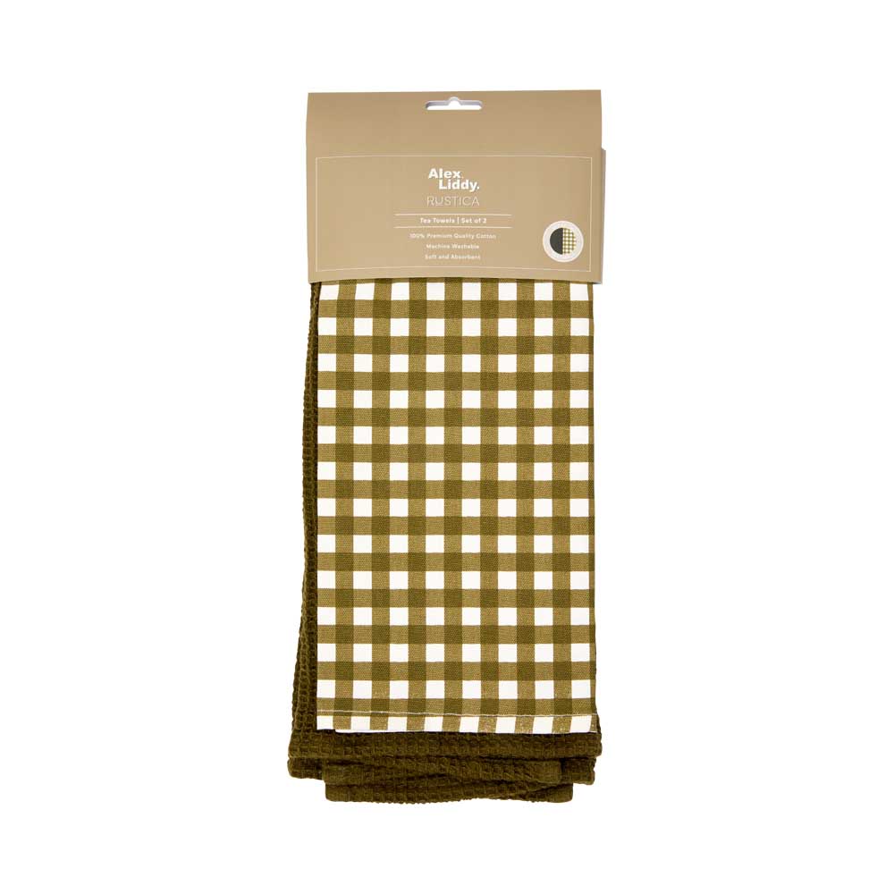 Alex Liddy Rustica Set of 2 Cotton Tea Towels in Forest Green at House