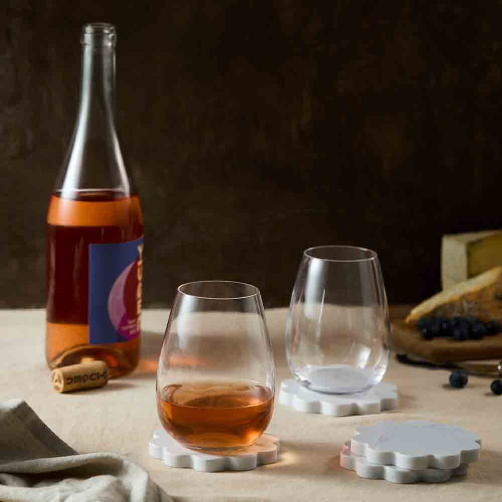 Flower Marble Coasters with stemless glasses and rose wine - House