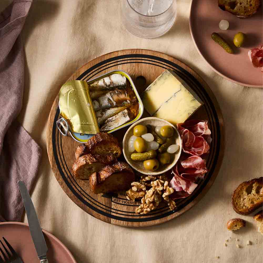 round 25cm wooden Serving Board with charcuterie - House