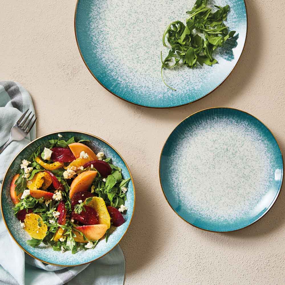 blue stone look dinnerware with salad
