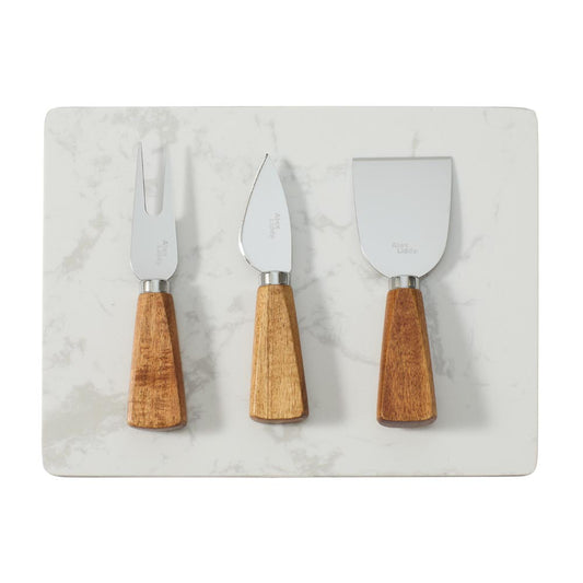 Alex Liddy Slate & Co Marble Serving Board with Set of 3 Cheese Knives - House
