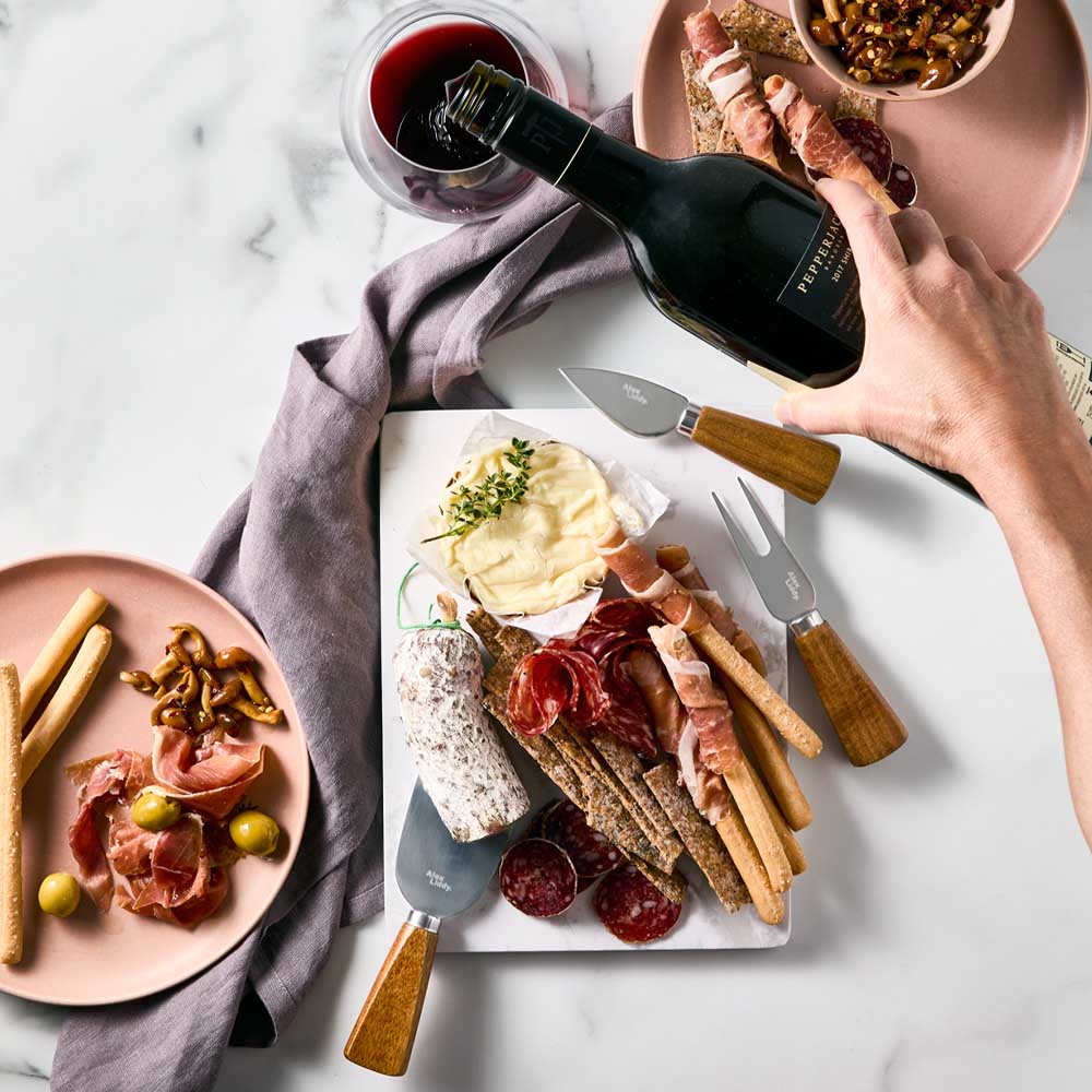 Marble Serving Board with 3 Cheese Knives and charcuterie - House