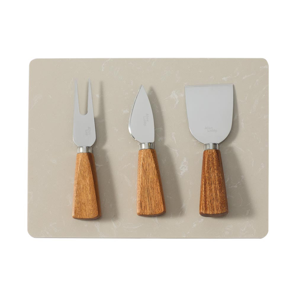 Alex Liddy Slate & Co Marble Serving Board with Set of 3 Cheese Knives - House