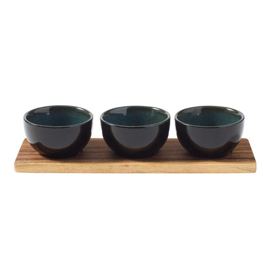Alex Liddy Slate & Co Serving Board with Set of 3 Green Bowls - House