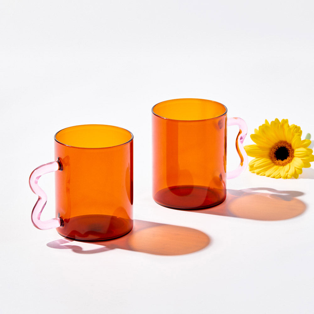 Alex Liddy Prisma Set of 2 Glass Mugs 350ml Amber - House