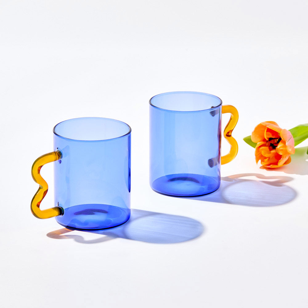 Alex Liddy Prisma Set of 2 Glass Mugs 350ml Blue - House