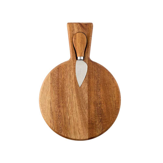 Alex Liddy Acacia Round Board and Cheese Knife Set - House