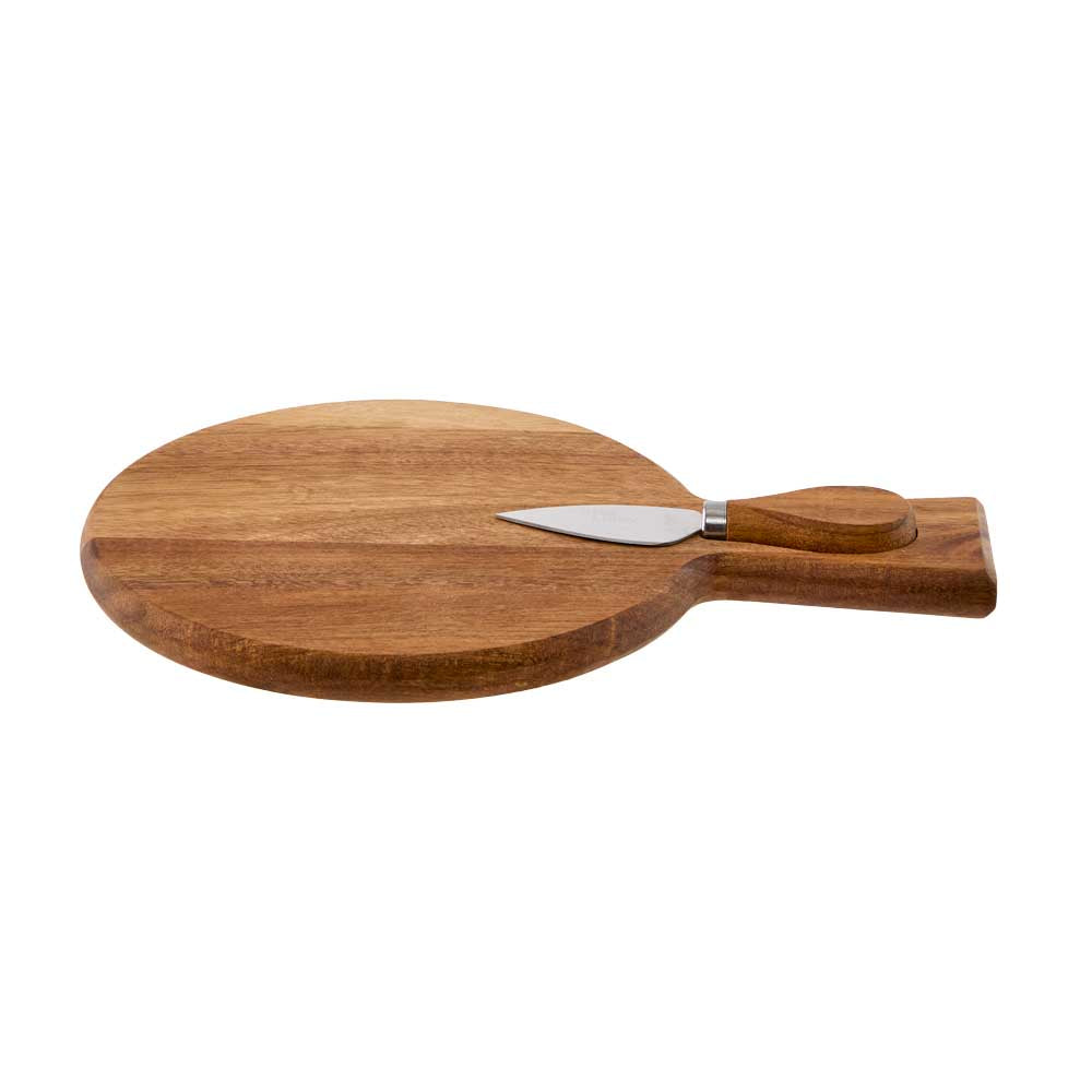 Alex Liddy Acacia Round Board and Cheese Knife Set - House
