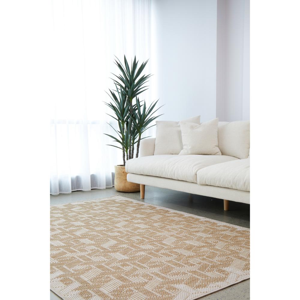Indoor/outdoor natural weave look rug in the loungeroom - House