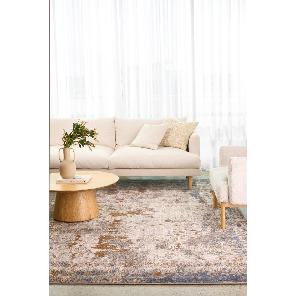 Brown and Blue Modern Wool Rug with lounge and chair - House