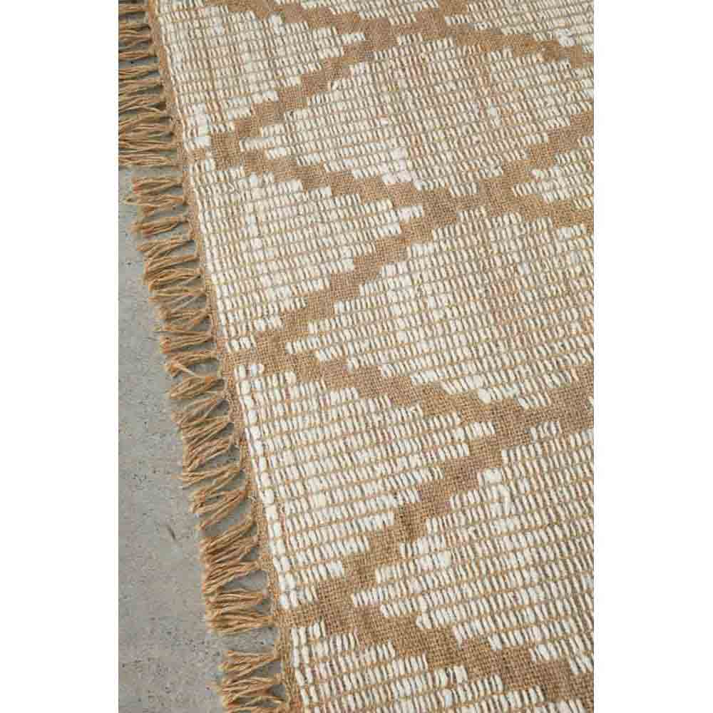 beige diamond patterned jute bohemian rug with fringe - House