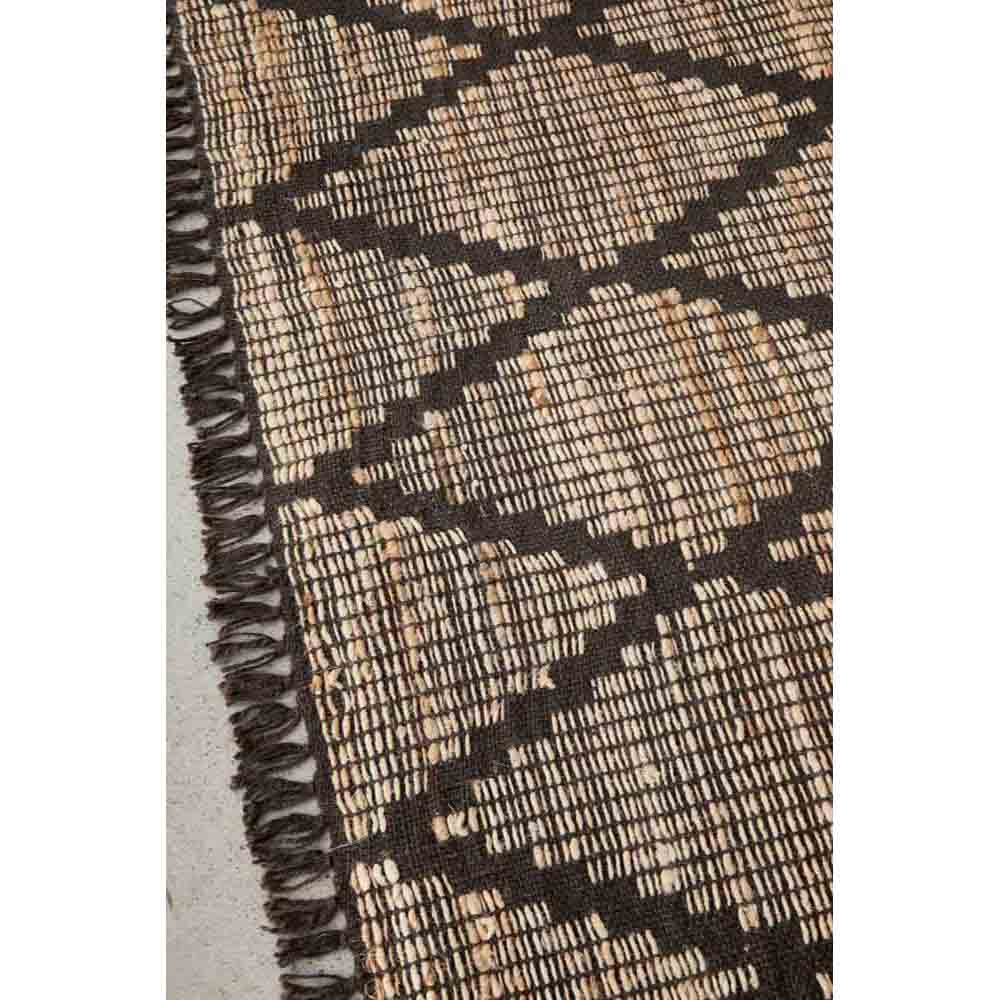 brown diamond patterned jute bohemian rug with fringe - House