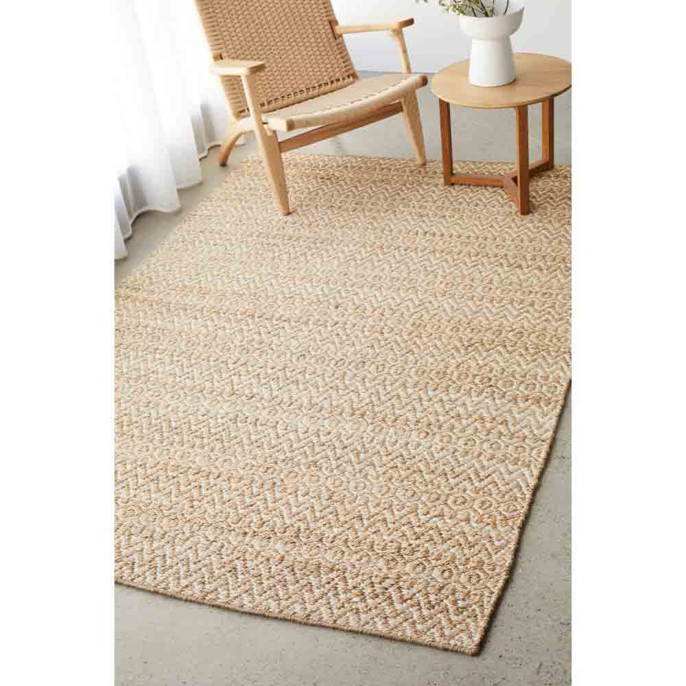warm beige textured jute rug in a loungeroom - House
