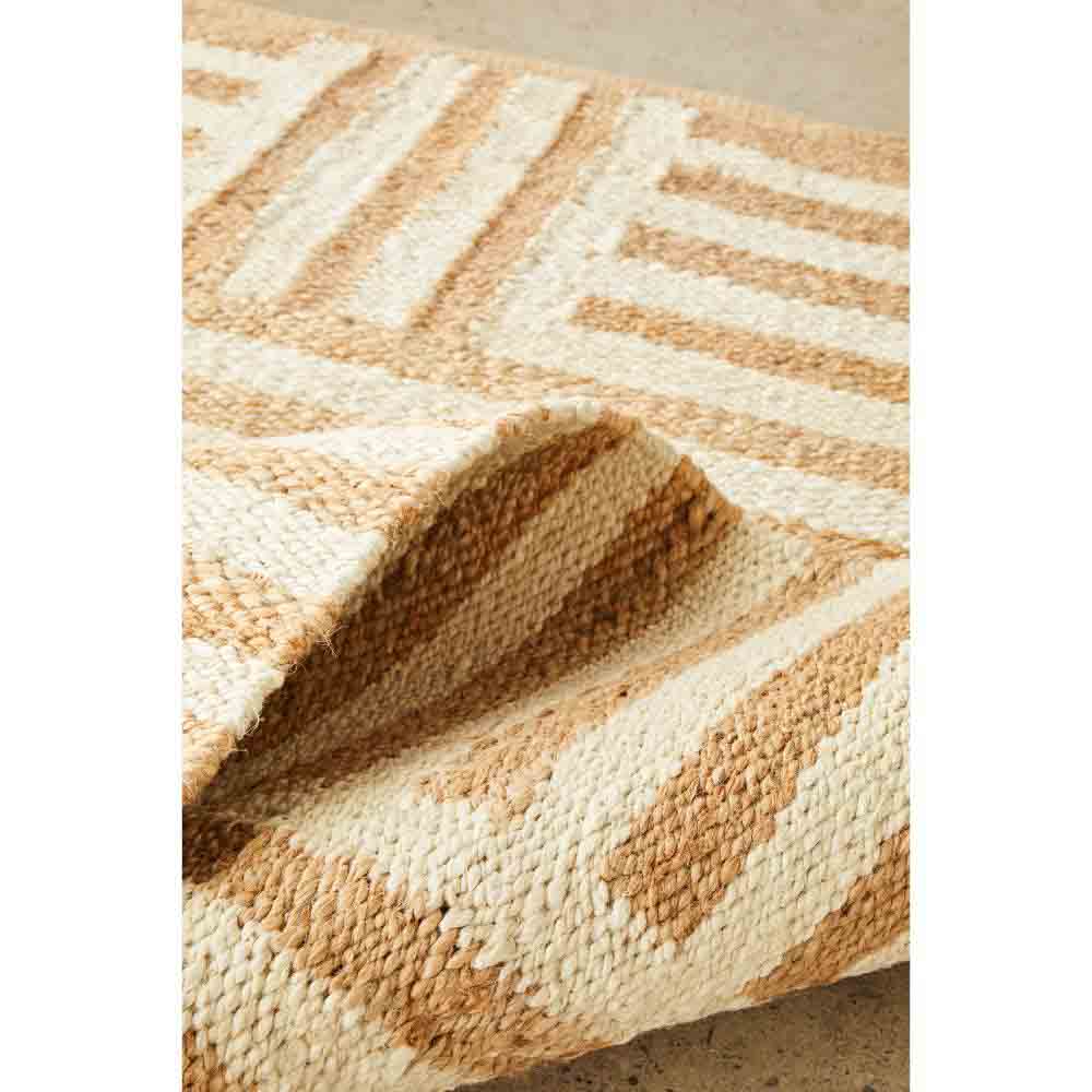 warm beige stripe check jute rug detail image - House