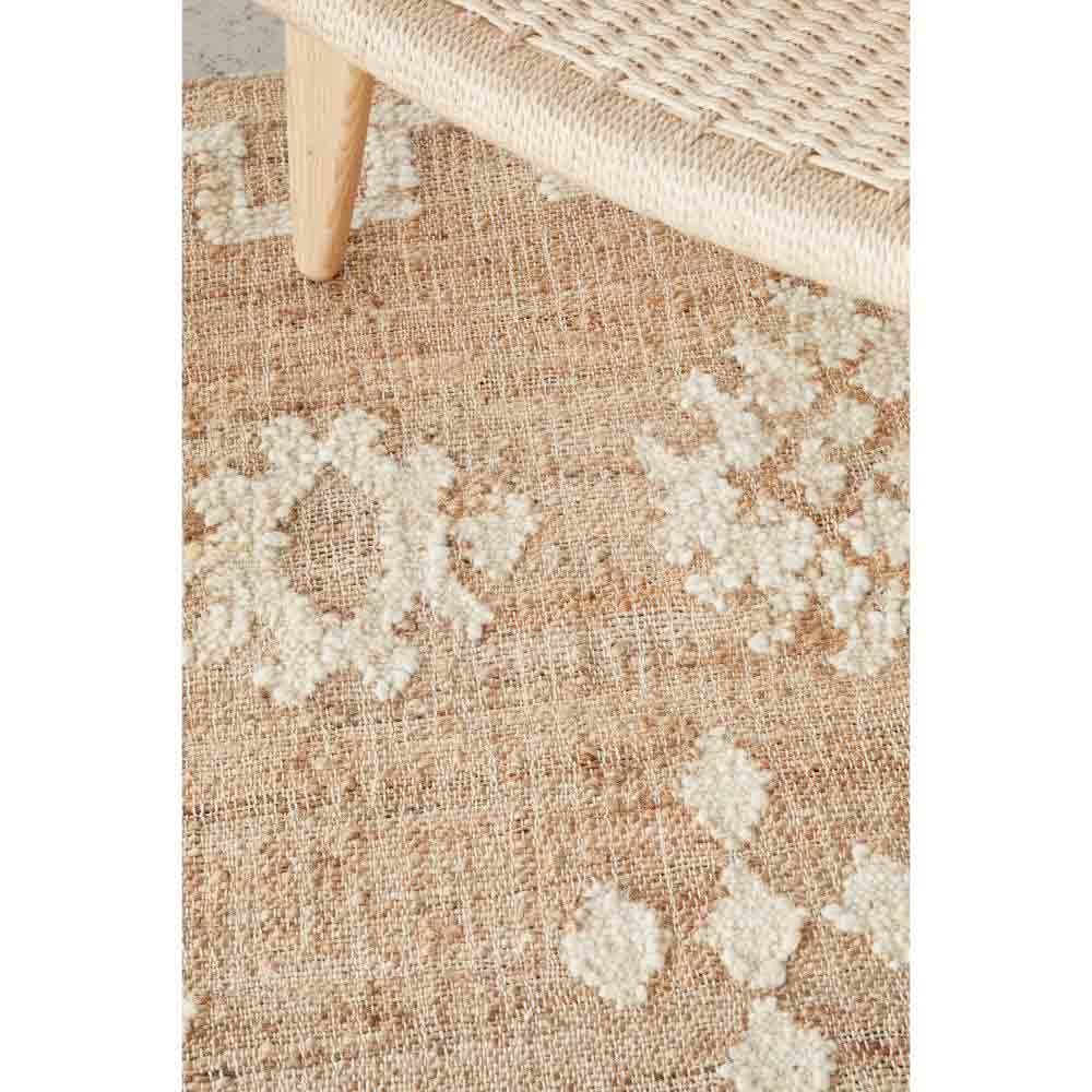 beige diamond motif bohemian jute wool rug - House