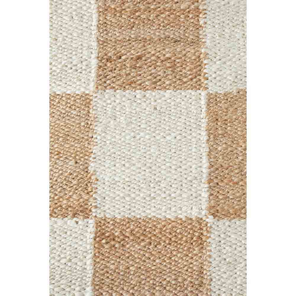 warm beige checkboard jute rug detail image - House