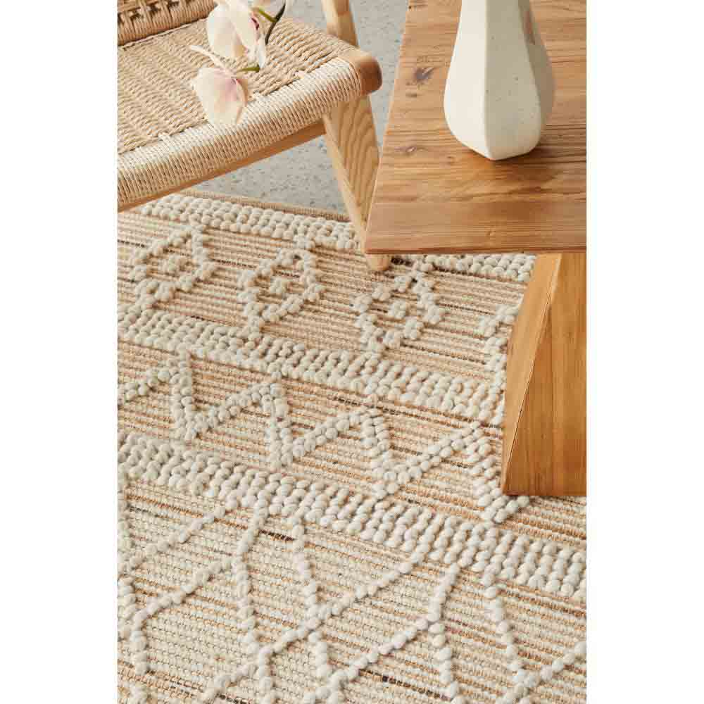 beige diamond stitch wool jute bohemian rug with armchair - House
