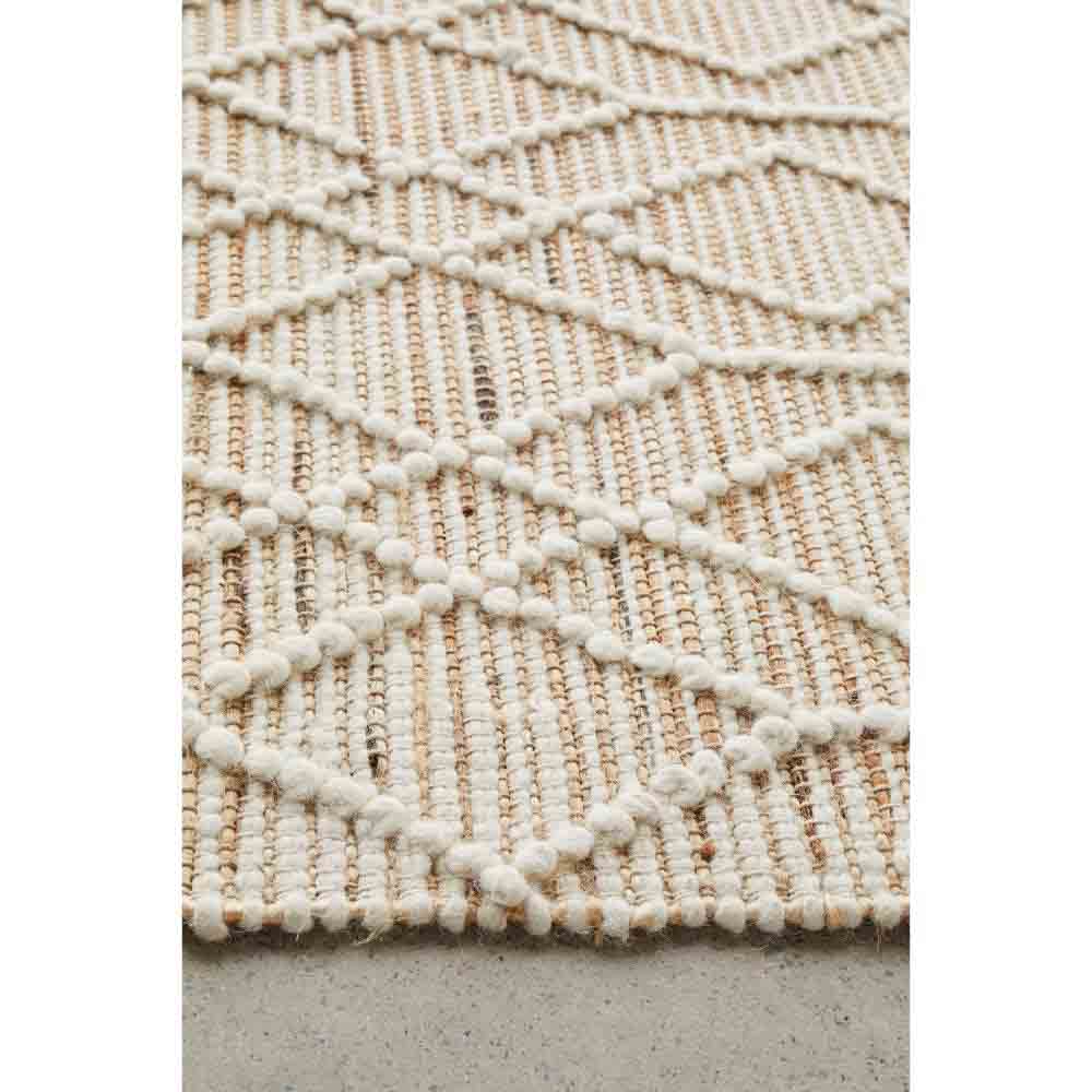 beige diamond stitch wool jute bohemian rug detail image - House
