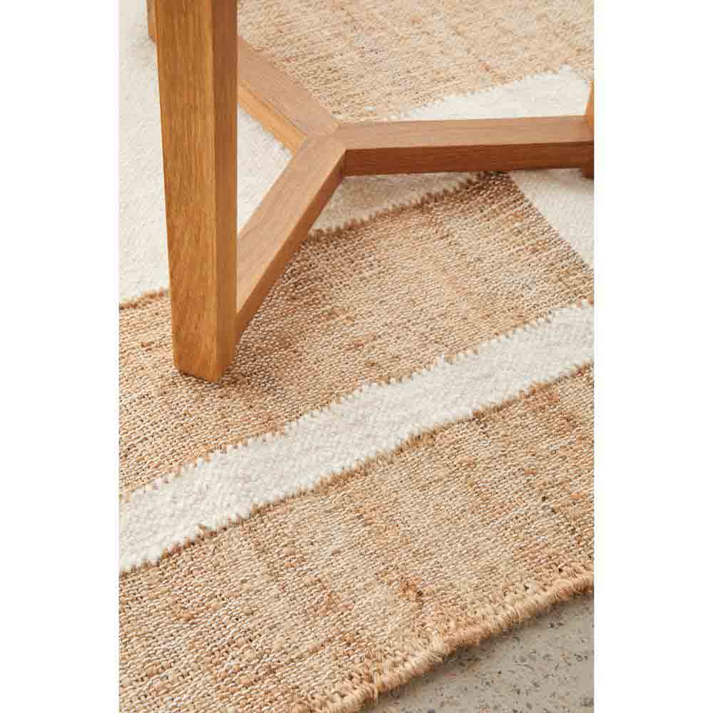Natural beige wool jute bohemian rug detail image - House