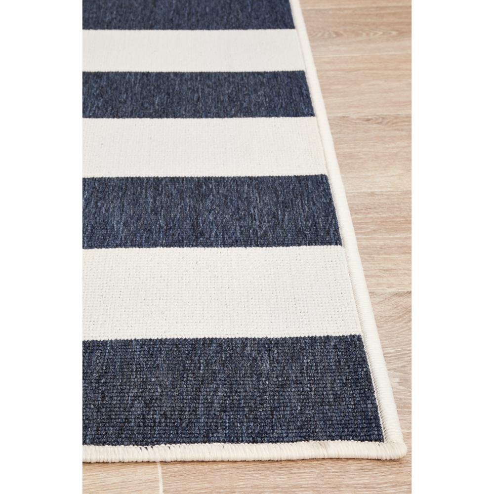 Blue and white stripe indoor/outdoor rug detail image - House