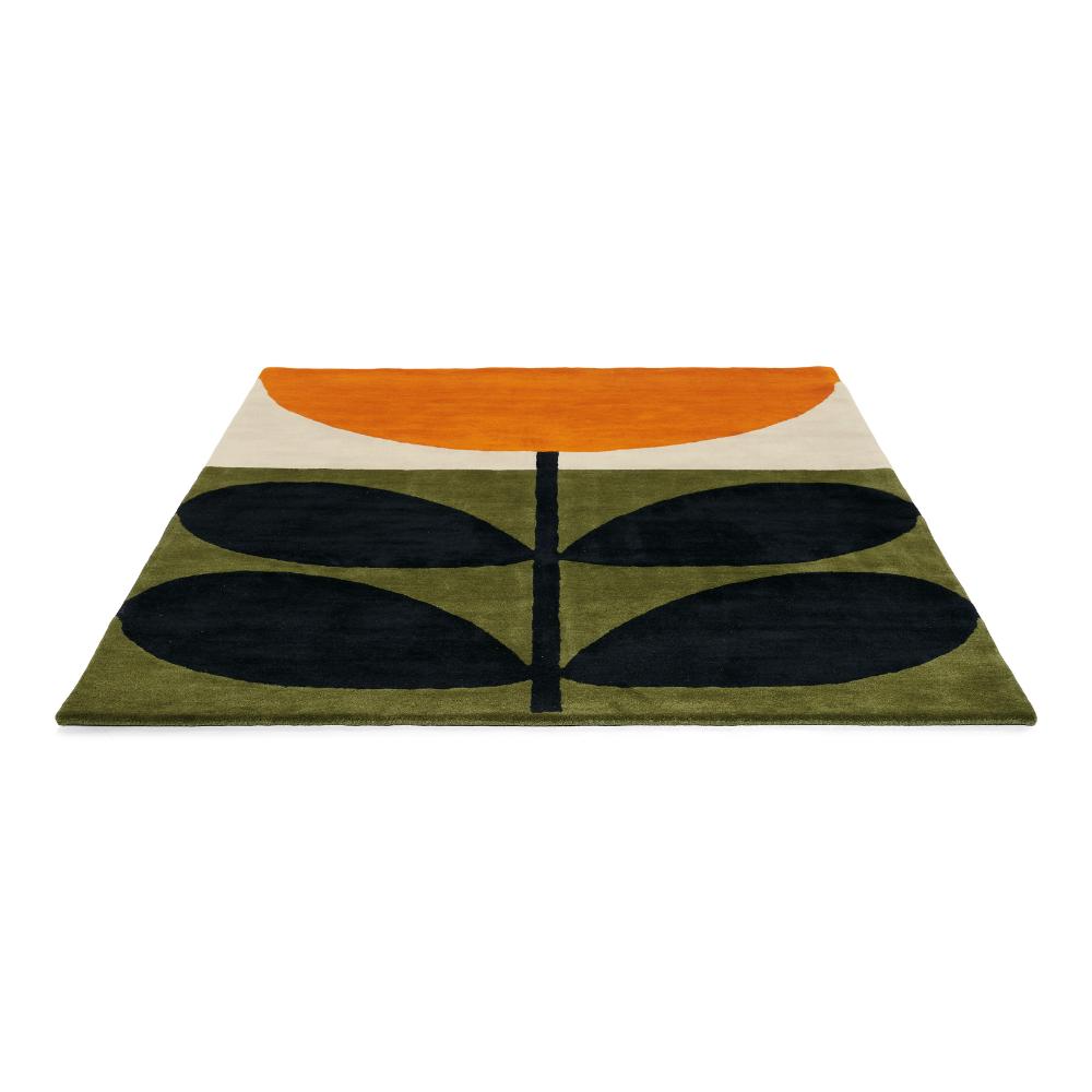 large orange flower with black stem wool rug - House