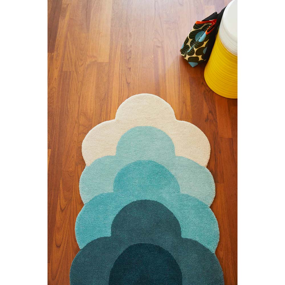 blue flower wool runner on wooden floors - House