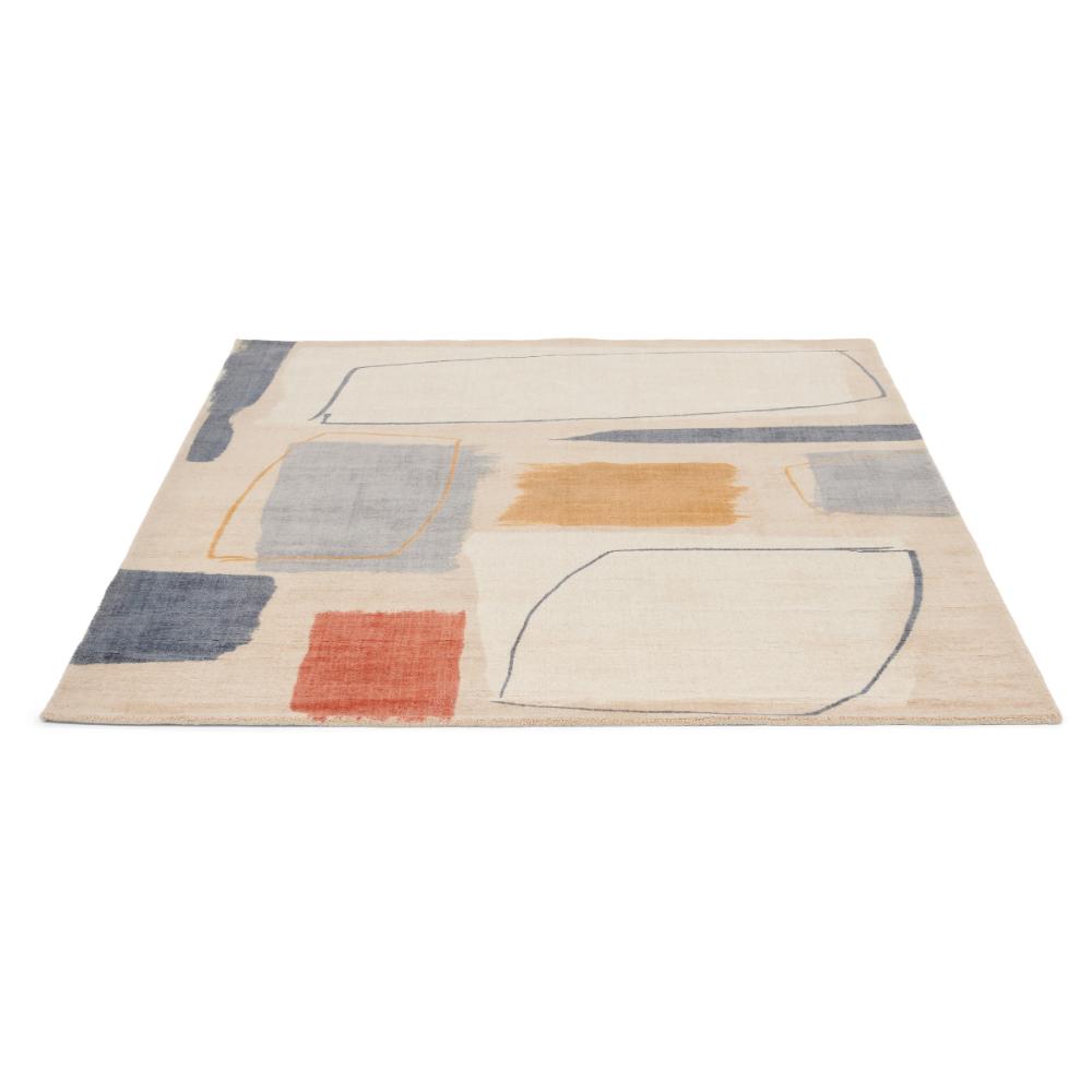 multicolour abstract blocks wool rug angled image - House